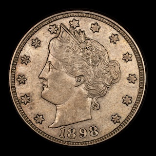 1898 Liberty nickel RPD FS-301 repunched date macro showing ghost digit impressions below primary date