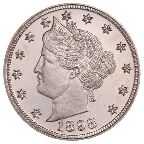 1898 Liberty nickel RPD FS-302 tripled date variety showing three overlapping date impressions under magnification