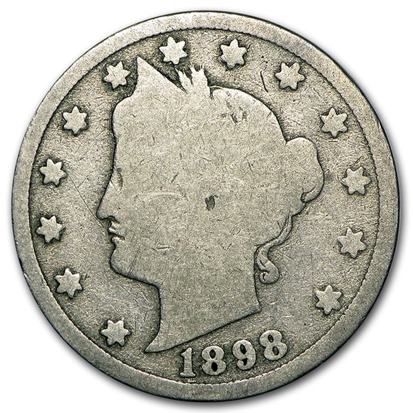 1898 Liberty nickel RPD-001 variety showing a secondary numeral 1 impression below the primary leading digit of the date